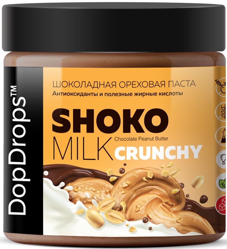 DopDrops Паста ореховая натуральная Shoko Milk Peanut Crunchy 500 грамм