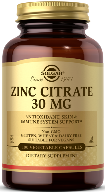 Solgar Zinc Citrate 30 mg Vegetable Capsules 100 капсул