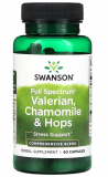 Swanson Valerian, Chamomile and Hops (Валериана полного спектра, ромашка и хмель) 60 капсул