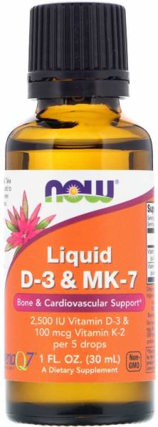 NOW D-3 + K-2 MK-7 Liquid 2500 МЕ/100 мкг 30 мл