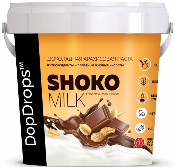 DopDrops Паста ореховая натуральная Shoko Milk Peanut Butter 1000 грамм
