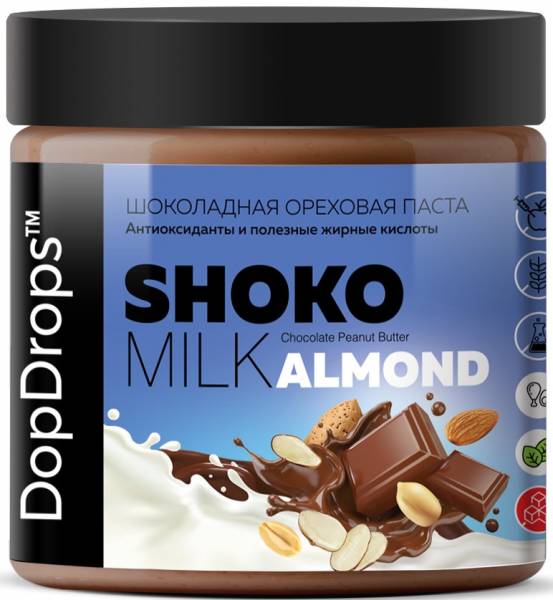 DopDrops Паста ореховая натуральная Shoko Milk Almond Crunchy 500 грамм